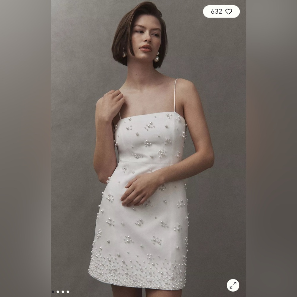 BHLDN Straight-Neck Pearl Mini Dress👰🏼‍♀️